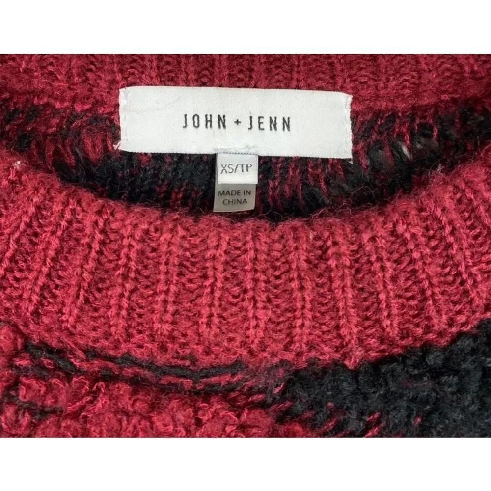 John + Jenn Chevron Textured Knit Sweater Burgundy Black Women Extra Small